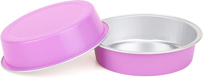 Beasea Disposable Mini Pans with Lids, 50 Pack 4” 8oz Light Pink Aluminum Baking Foil Tins Round Small Tart Container for Individual Cupcake Dessert Muffin Ramekin Cheesecake Quiche Oven Dishes