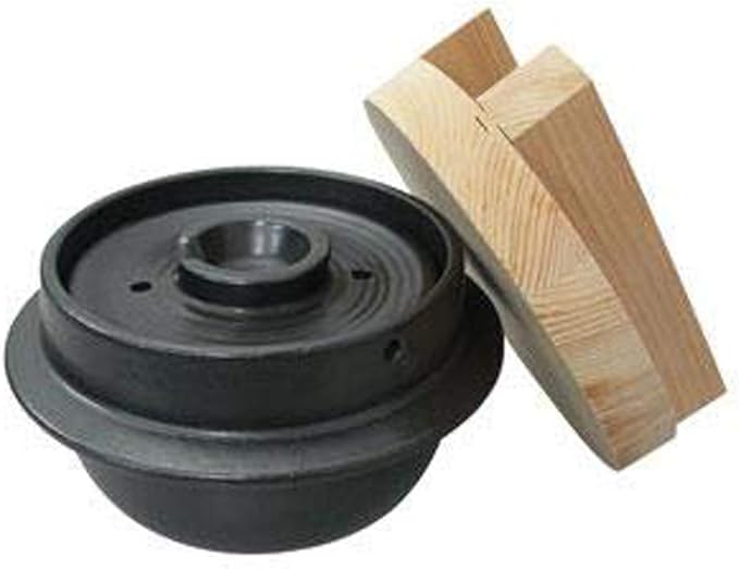 Japanese Rice Cooker Donabe Clay Pot Set, 3 Go (3 Cups), Includes Hinoki Rice Scoop