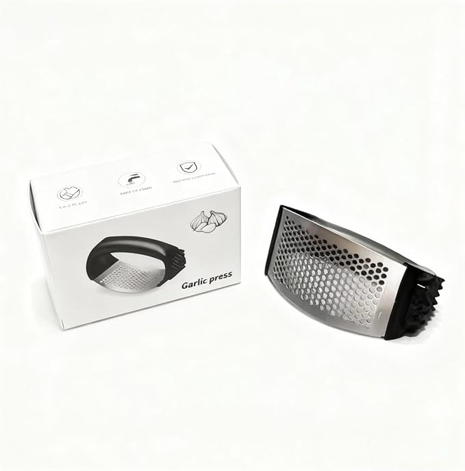 Garlic Press Equipped with Soft Ergonomic Handle, Easy to Crush Garlic, Easy to Clean, and Rust-resistant, Upgrade Black
