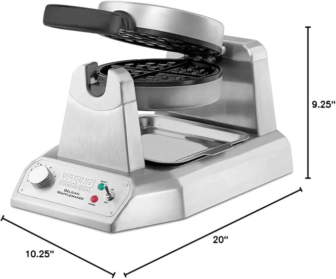 Waring Commercial WW180X Heavy Duty Single Belgian Waffle Maker, Coated Non Stick Cooking Plates, Produces 25 waffles per hour, 120V, 1200W, 5-15 Phase Plug, Silver, 12.5 x 17.88 x 10.5 inches