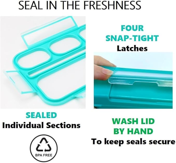 kinsho Lunch Box for Kids Boys Girls - Bento Box Set with Insulated Bag and Ice Pack, 6 Compartment Leak Proof Food Container, BPA-Free, Microwave Safe, Ideal for School & Work, Teal