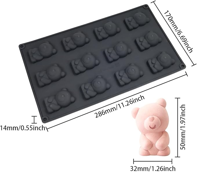 Silicone Chocolate Mold for Decorating, 12 Cavity Bear Shaped Candy Molds for Baking Supplies, Molds for Chocolate, Cake, Ice Cube, Gummy, Resin, Soap Making (G_ Bear)