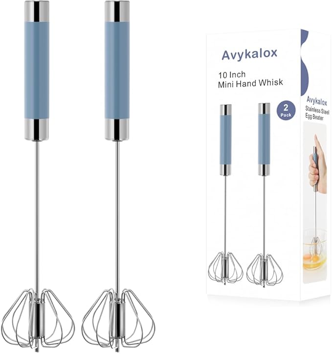 2 Pack Semi Automatic Whisk, Stainless Steel Mini Hand Push Whisks for Cooking, Easy to Use Egg Beater Tool for Cooking, Whisking, Beating, Stirring
