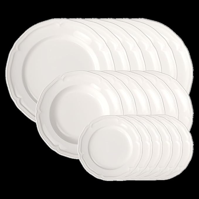 Villeroy & Boch Manoir 18-Piece Dinnerware Set, Plates & Bowls, Premium Porcelain, Made in Germany, Dishwasher & Microwave Safe, Rich, Creamy White