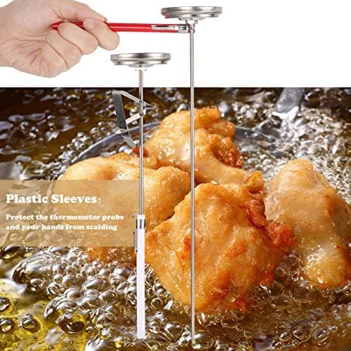 Weewooday 2 Pcs Stainless Steel Turkey Fryer Thermometer with Pot Clip 12 15 Inch Long Deep Fry Thermometer Instant Read 2.1 Inch Dial Weatherglass for Candy BBQ Oil Grill Beef Meat Kitchen Cooking