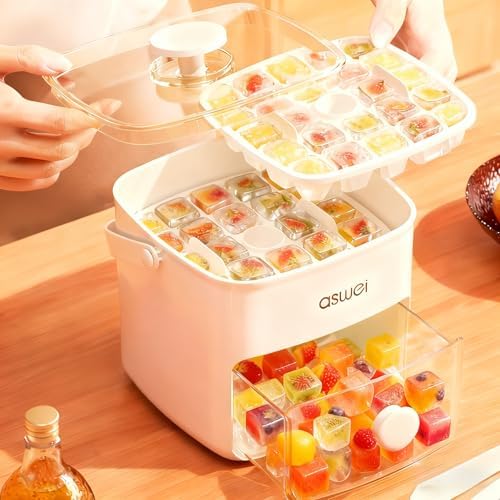 Plastic Ice Cube Trays with Bin and Scoop for Freezer+Mini Ice Cube Trays with Lids