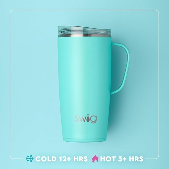 Swig Life 22oz Travel Mug, Insulated Tumbler with Handle and Lid, Travel Coffee Mug, Cup Holder Friendly, Stainless Steel 22 oz Tumbler, Reusable Insulated with Lid (Saltwater Camo)