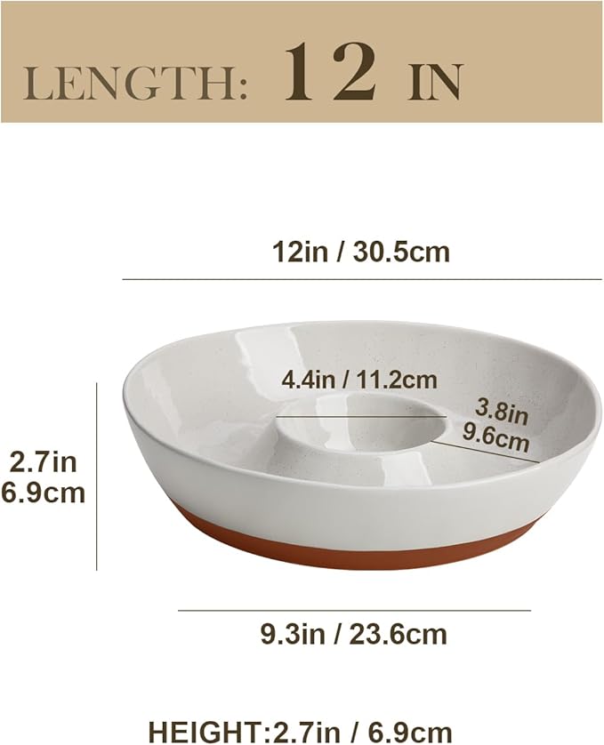 MALACASA Ceramic Chips and Dip Serving Tray, 12 Inch Large Divided Bowls Set for Salsa, Veggies & Dip, Appetizers, Snacks, Free-Form Serving Dish Platter for Parties Hosting & Entertaining, Gray