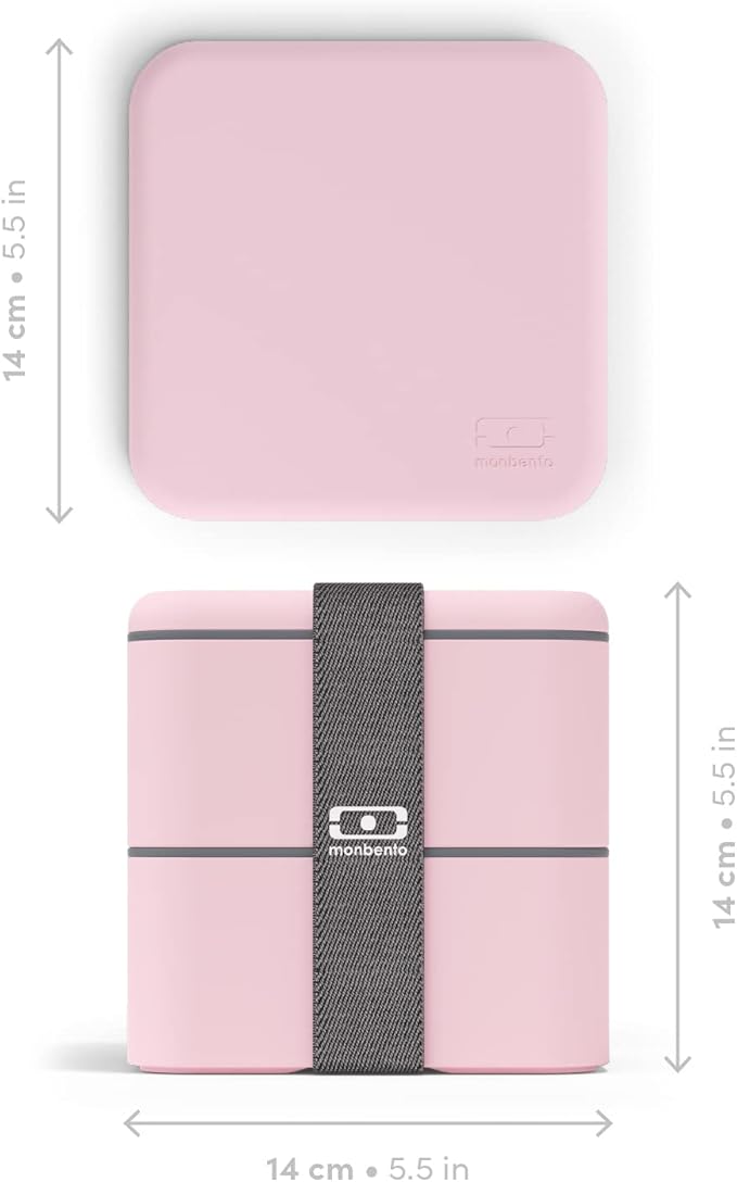 monbento - Large Bento Lunch Box MB Square Litchi with 2 Compartments - 57 oz - Leakproof Lunch Box for Work/Picnic/Meal Prep - BPA Free - Microwave & Dishwasher Safe - Pink