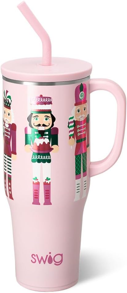 Swig Life 40oz Mega Mug, 40oz Tumbler with Handle and Straw, Extra Large Insulated Tumblers, Cup Holder Friendly Nutcracker Travel Mug (Sugar Plum Soldiers)