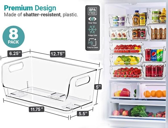 Sorbus Stackable Storage Bins Open Front, Clear Stackable Storage Bins, Pantry Bins for Storage and Organization, Acrylic Stackable Bins for Kitchen, Clear Pantry Organizer Bins (Small Wide 8 Pack)