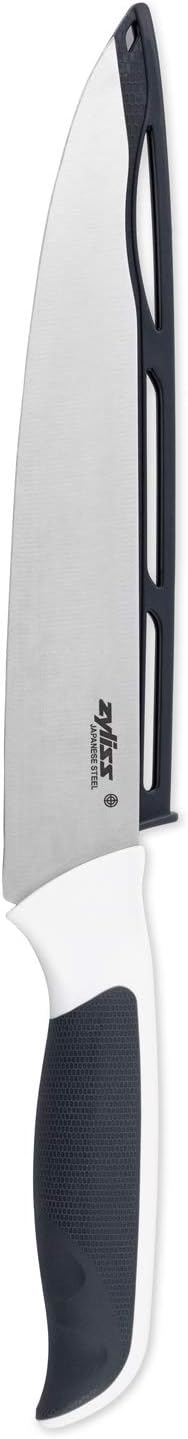 Zyliss Comfort Carving Knife, 18.5cm/7.25in, Japanese Stainless Steel, Non-Slip Handle, Blade Cover for Safety Black/White, Professional Sharp Kitchen Knife/Meat Knife, Dishwasher Safe
