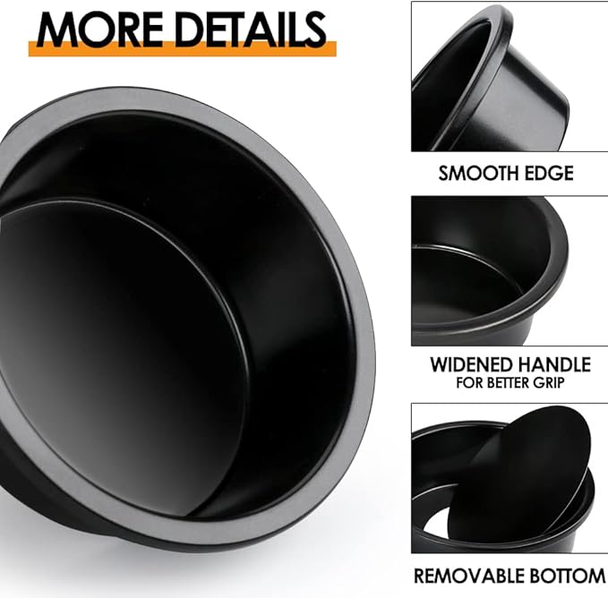 6 Inch Round Cake Pan Set of 3, Nonstick Coating Baking Round Cake Pans with Remvable Bottom for Birthday Layered Cakes,Party, Circle Cake Tins With Wider Grips for Oven Air Fryer, Black