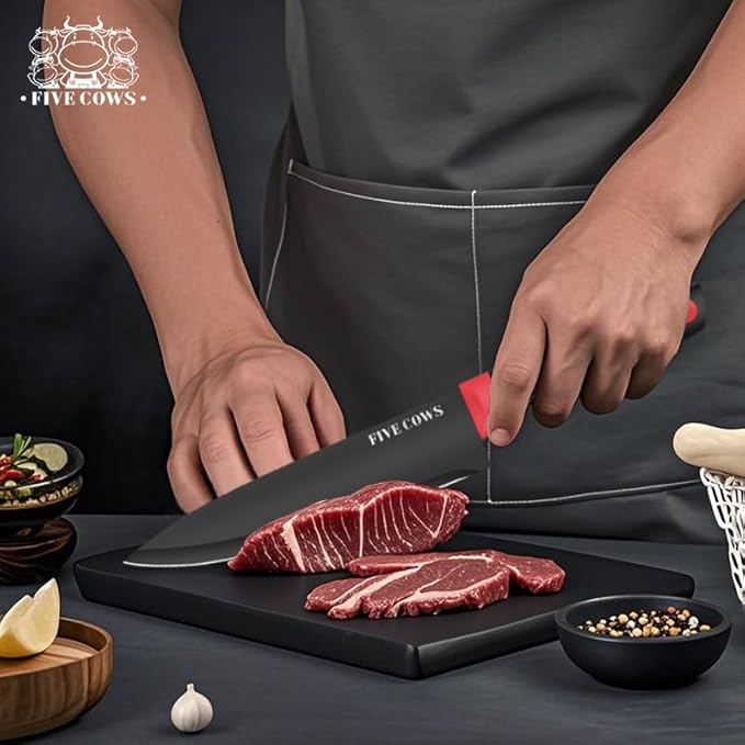 8-Piece Chef Knife Set - Ultra Sharp Premium German High Carbon Stainless Steel, Razor-Sharp & Durable, Lightweight Anti-Slip Handle, Professional Kitchen Knives with Gift Box (Red 8 Piece)