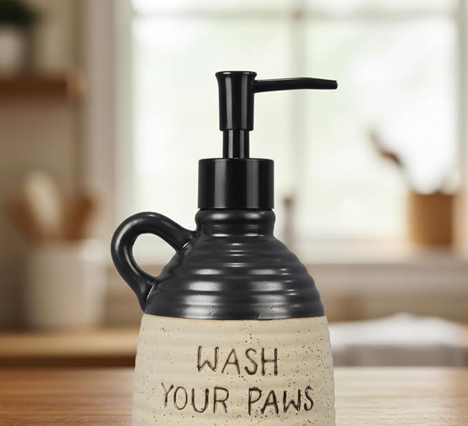 Young's Inc. Farmhouse Soap Dispenser - Decorative Dish and Hand Soap Dispenser for Bathroom and Kitchen - Bear Paw, Brown - 3.5'' X3.5'' X7.75''