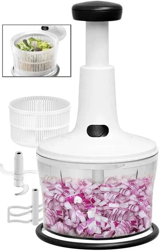 Manual Food Processor -Salsa Maker Hand Chopper Blender As Seen On TV- Meat Masher Mincer-Salad Spinner -Onion Chopper & Dicer for Baby Food, Salad, Herbs, Garlic,BPA Free(Large)