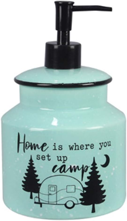 Young's Inc. Farmhouse Soap Dispenser - Decorative Dish and Hand Soap Dispenser for Bathroom and Kitchen - Camper Home, Blue - 4.53" x 4.53" x 7.48"