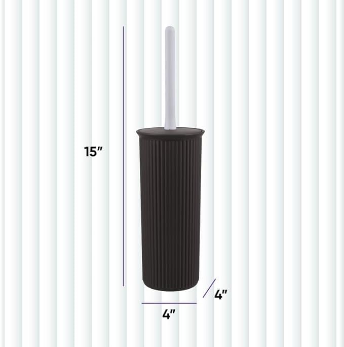 Decorative Plastic Toilet Bowl Brush and Holder Set, Brown (2 Pack) Cleaner Scrubber for Bathroom - Ribbed Design