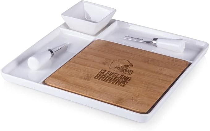 Picnic TIME NFL Peninsula Cutting Board & Serving Tray - Cheese Board - Charcuterie Board - Appetizer Plate, Bamboo & White Ceramic