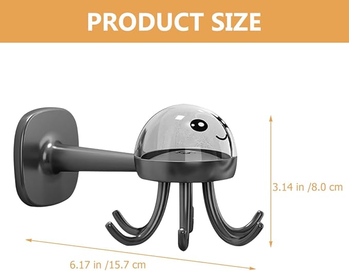 Beaupretty Rotating 6-Claw Utensil Hook Wall Mounted Kitchen Organizer Rack, Punch-Free Lightweight Black Storage Hanger for Cooking Tools and Utensils