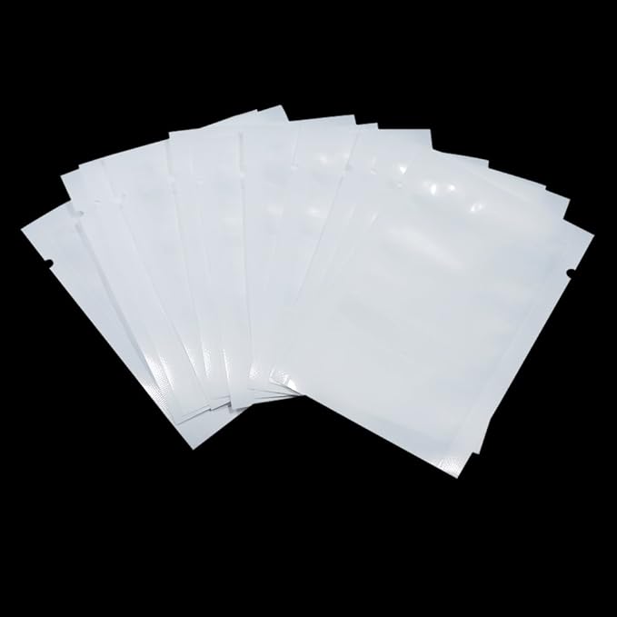PABCK 100 Pack 3.9x5.9 inch (Usable Size 3.5x5.7 inch) White Front Clear Open Top 2.8mil Plastic Vacuum Pouch Heat Sealable Bags for Food Storage Packets Mini Sample with Tear Notches