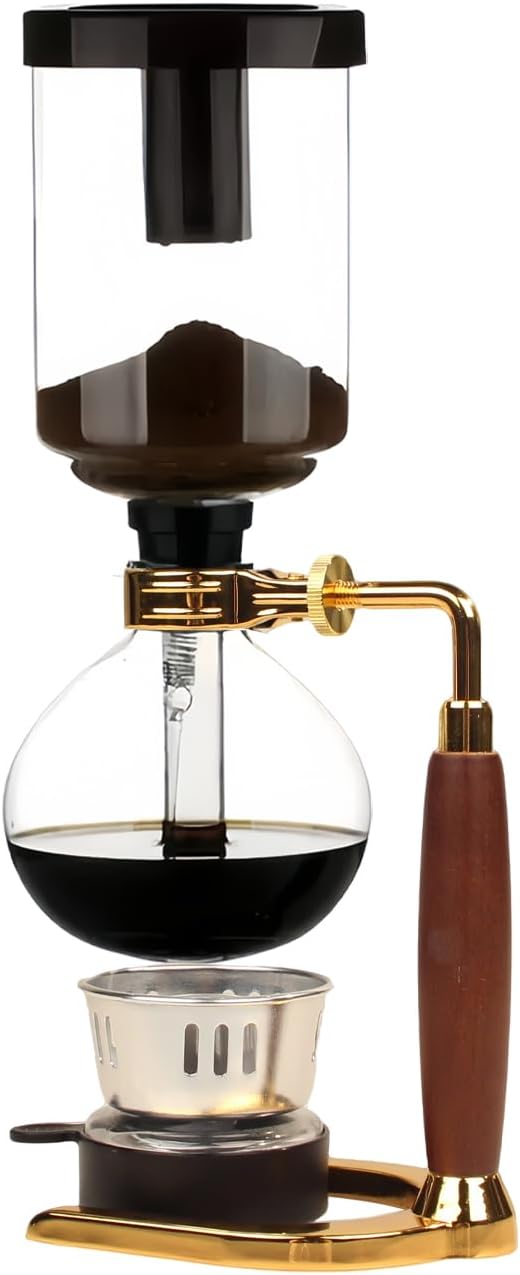 Siphon Coffee Maker, Heat-Resistant Glass Vacuum Coffee Brewer 5-Cup (600ml) with Alcohol Burner, Adjustable Buffer Clamp, Stainless Steel Bracket Base for Coffee Aficionados