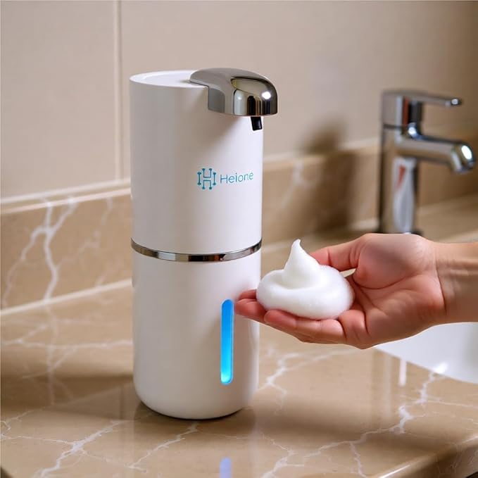 Automatic Touchless Foam Soap Dispenser (White, 12.8oz) | USB-C Rechargeable, Infrared Sensor, IPX5 Waterproof for Bathroom, Sinks, Kitchen | Wall Mount or Countertop for Hand Soap