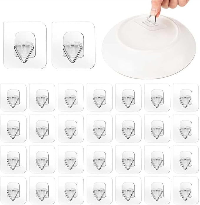 Bilillo 30 Pack Invisible Vertical Plate Holders, 2.3 Inch Adhesive Plastic Wall Plate Hangers for Decorative Plates and Wall Art
