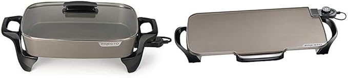 Presto Grey Ceramic 06856" Electric Skillet (16") and Presto Ceramic 22-inch 07062 Electric Griddle with removable handles, Black