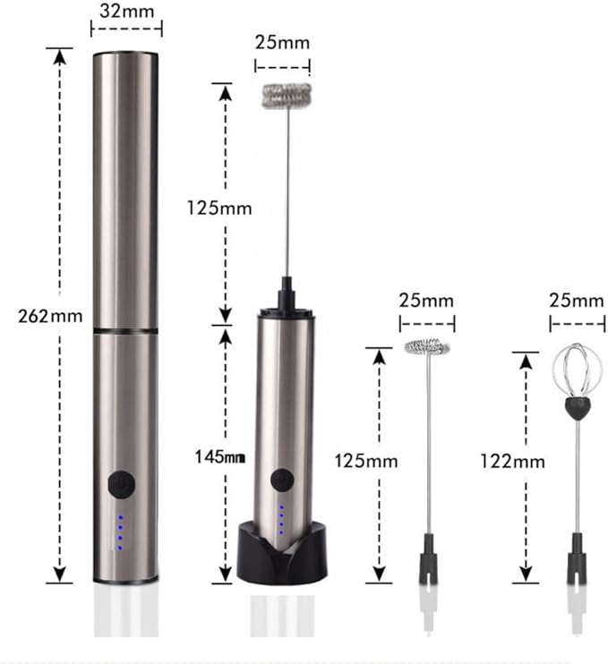 Handheld Electric Milk Frother, 3 Speed Stainless Steel Foam Maker, USB Rechargeable with Charging Base, 2 Whisks, LED Battery Indicator - for Coffee, Latte, Cappuccino, Hot Chocolate
