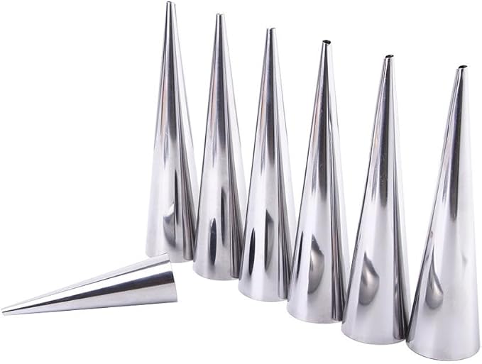Kopida Cream Horn Molds 6PCS Stainless Steel Horn Molds Cone Croissant Cream Horn Bread Cream Puff Pastry Roll Brioche Mold Waffle Cone Mold Baking Tool