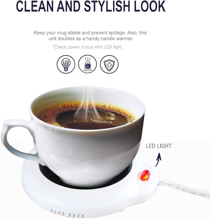 Eutuxia Mug Warmer for Home & Office. Great for Warming Up Cups, Coffee Mugs, Wax, and Beverages on Desks, Tables & Countertops. Electric Heated Plate Warms Quickly. Enjoy Hot Drinks on Cold Days.