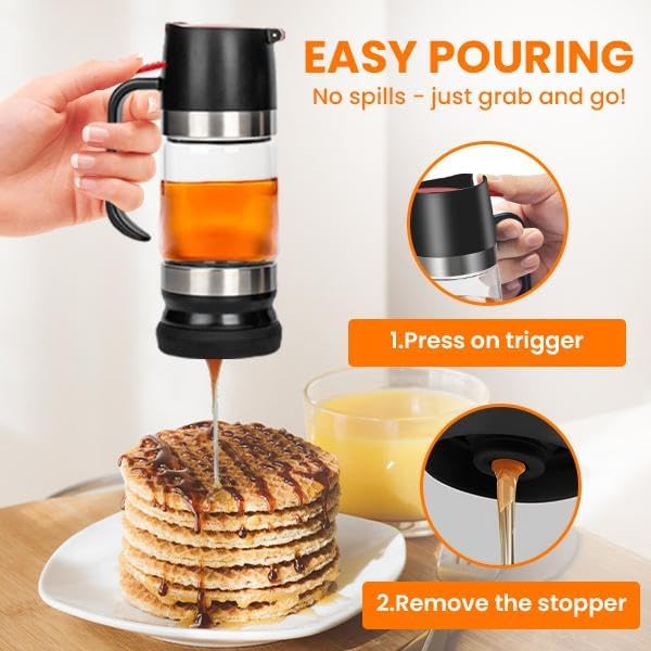 Glass Honey Dispenser with Wood Dipper Stick - No Drip Bottom Spout, Easy Pouring for Kitchen Convenience. Multipurpose for Syrup & Salad Dressing. Luxury Case for Gift & Storage