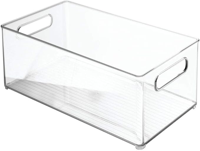mDesign Deep Plastic Storage Organizer Container Bin, Office Organization for Filing Cabinet, Cupboard, Shelves, and Desk - Holds Notepads, Pens, Pencils, Highlighters, and Staplers - 2 Pack - Clear