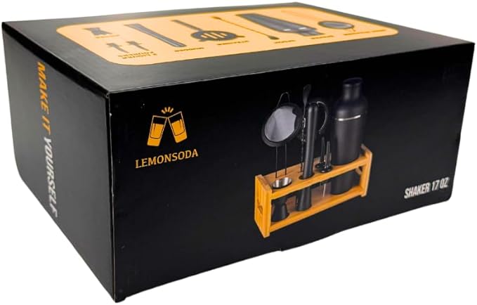 9-Piece Cocktail Shaker Bartender Kit with Stand, Boston Shaker, Mixing Spoon, Muddler, Measuring Jigger, Mesh and Regular Strainer, Liquor Pourers and More Professional Bar Tools