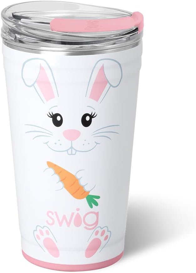 Swig Life 24oz Party Cup, Stackable Insulated Travel Coffee Tumbler with EZ Slider Lid, Cup Holder Friendly Travel, Stainless Steel 24 oz Tumbler, Reusable Mug (Easter Bunny)