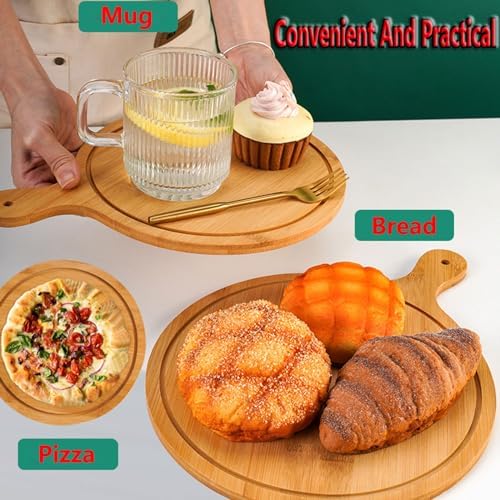 Pizza Serving Board Tray Set of 8, Wooden Lightweight Handles, Up to 13 Inches, Pizza Making Storage, Perfect for Parties and Gatherings,Light Brown,12inch