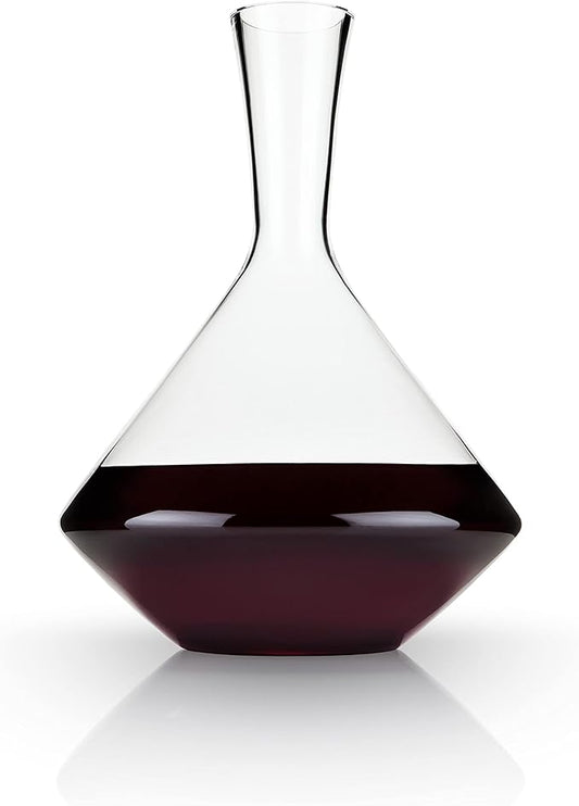Viski Angled Wine Decanter, Lead-Free Crystal Carafe for Red and White Wine with Broad Base for Aeration, Elegant Large Pitcher for Wedding Gifts, Housewarming Essentials, 60 oz (1.8 L), Set of 1