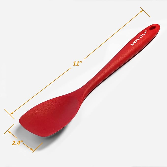 Upgrade Silicone Spatula Spoon Set,VOVOLY Heat Resistant Rubber Spoonula, Seamless Non-Stick Flexible Scrapers for Baking Mixing Tool,3 Pack, Red