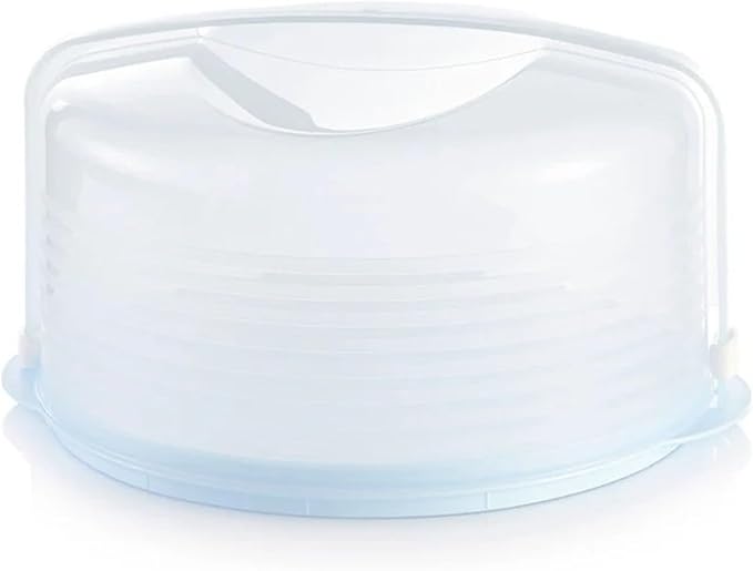 Tupperware Round Cake Taker Carrier Ice Blue Sheer with Ice Blue Base