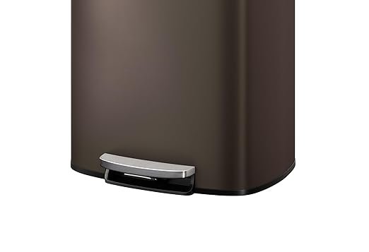 Garvee 13 gal / 50 L Metal Kitchen Trash Can with Lid, Large Rustproof Garbage Can for Kitchen, Step-on Trash Bin with Inner Bucket, Rear Handle, Soft Close Lid, Brown
