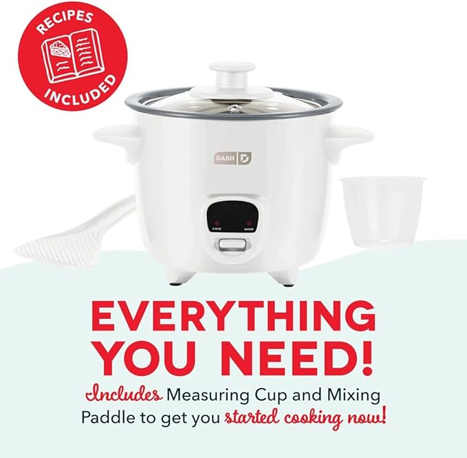 Dash Mini Ceramic Rice Cooker - Designed for Single-Serve Cooking - Compact Rice Cooker with Nonstick Removable Pot, Keep Warm Function & Easy-to-Clean Sleek Design - White Ceramic