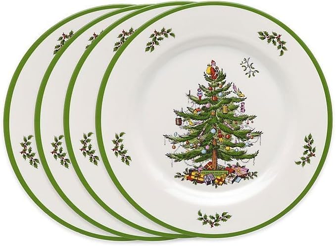 Spode Christmas Tree 12-Piece Melamine Dinnerware Set - Seasonal Dinnerware for Holiday Gatherings, Service for 4, Dishwasher Safe with Festive Christmas Tree Motif, Shatterproof & Durable Dishes
