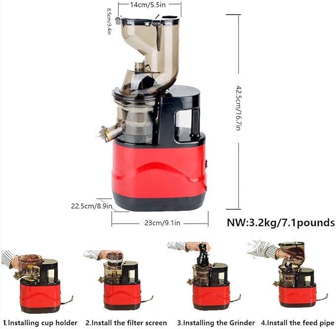 Juicer Machines, Cold Press Juicer Machines With 3.3" Large Feed Chute, Self Feeding For Juice Extractor Fit Whole Fruits And Vegetables, High Juice Yield Easy Cleaning