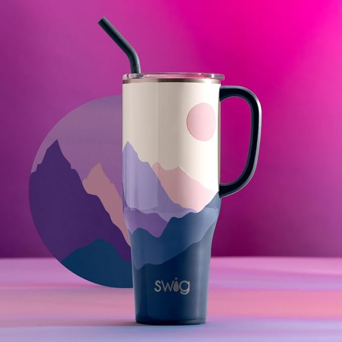 Swig Life 40oz Mega Mug, 40 oz Tumbler with Handle and Straw, Cup Holder Friendly, Dishwasher Safe, Extra Large Insulated Tumbler, Stainless Steel (Moon Shine)