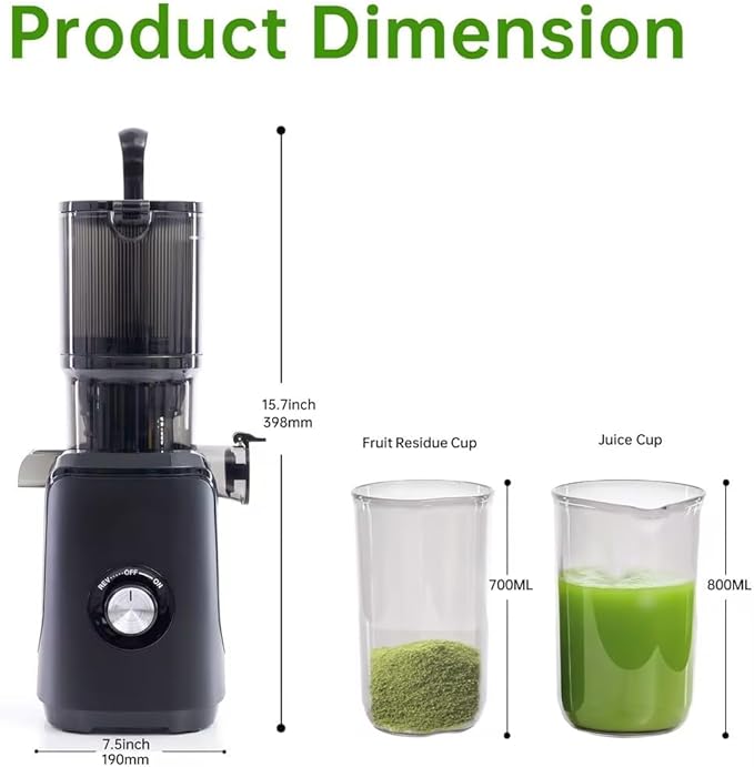 Cold Press Juicer, 92% High Nutrient Retention Slow Masticating Juicer with Wide 4.25" Chute & Reverse Function, Low Heat Oxidation, Easy Clean Quiet Motor, Black