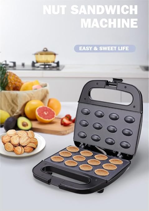 12 Walnut Cookie Maker, Non Stick Double Sided Walnut Cookie, Electric Maker Mold Maker Mini Nut Waffle Bread Machine Sandwich Iron,Toaster Baking