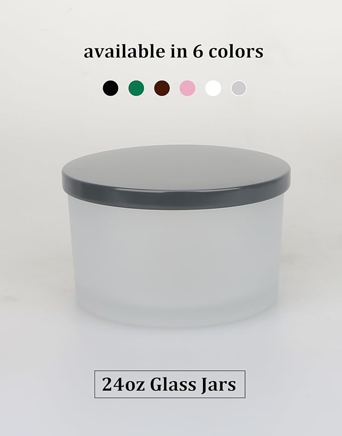 MILIVIXAY 6 Pack 24 oz Candle Jars with Metal Lids and Candle Making Kits - 3 Wick Candle Jar,Bulk Empty Frosted White Thick Glass Jars for Making Large Candles - Spice, Powder Containers