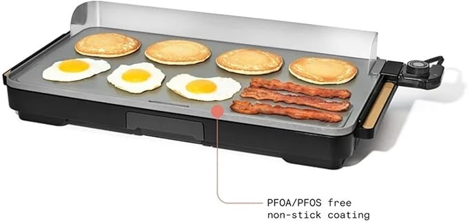 Electric Griddle 12x22 Inch with Backsplash, Nonstick Cooking Surface, Adjustable Temperature Control (Black Sesame)