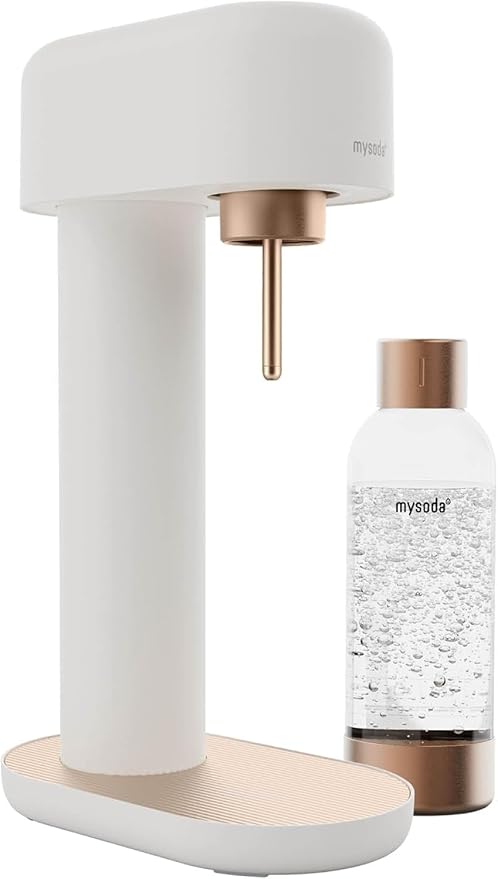 Mysoda Ruby 2 Soda Maker - Silent and Long-Lasting Aluminium Soda Maker with 1L Water Bottle - Without CO2 Cylinder - White Copper